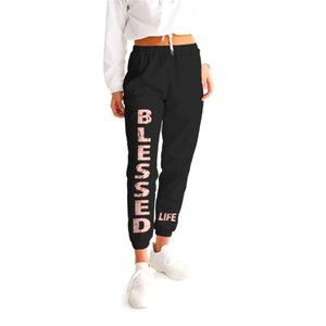 Blessed Black & Peach Women's Athletic Track Pants